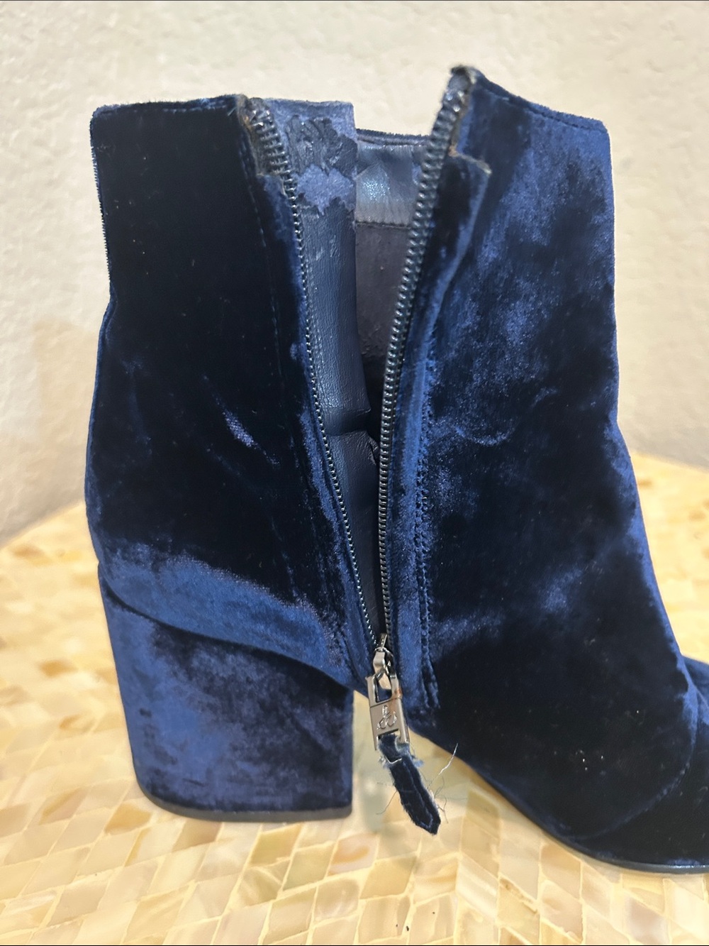 Sam Edelman Navy Velvet Block Heel Ankle Boots size 9 - Picture 8 of 9